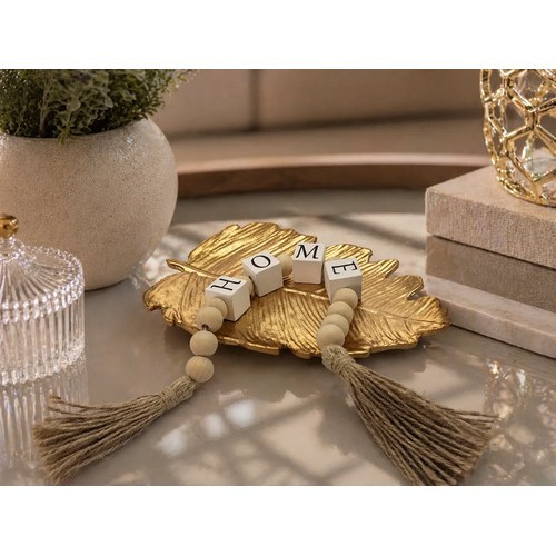 Kit Colar -bandeja Decorativa Folha Centro Mesa Dourado Luxo Dourado