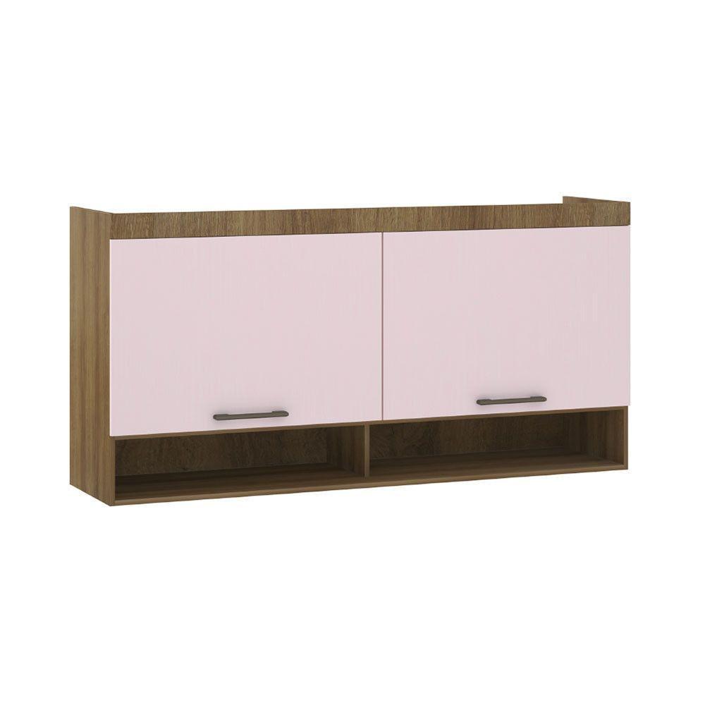 Armário Aéreo 165cm, 2 Portas Basculantes Paris, Avelã/Rosa