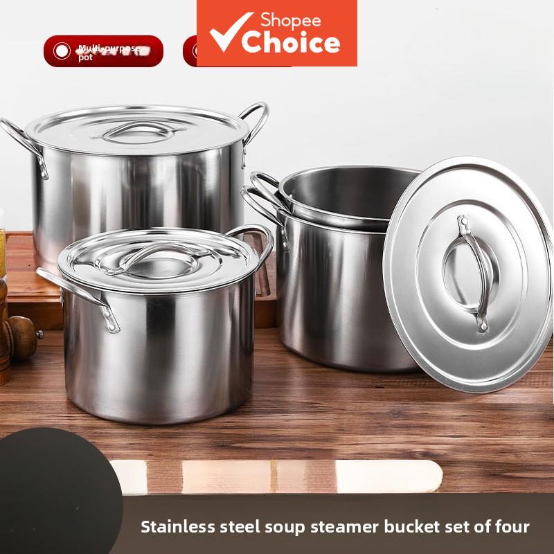 Conjunto De Panela De Sopa De Aço Inoxidável De 4 Unidades , Panelas Espessadas De Grande Capacidade Para Restaurante Do