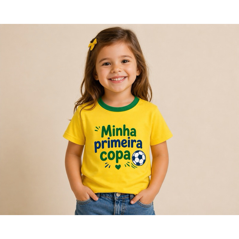 Camiseta Camisa do Brasil Infantil Unissex Minha Copa Estampada ( NAO FAZEMOS PERSONALIZADO)