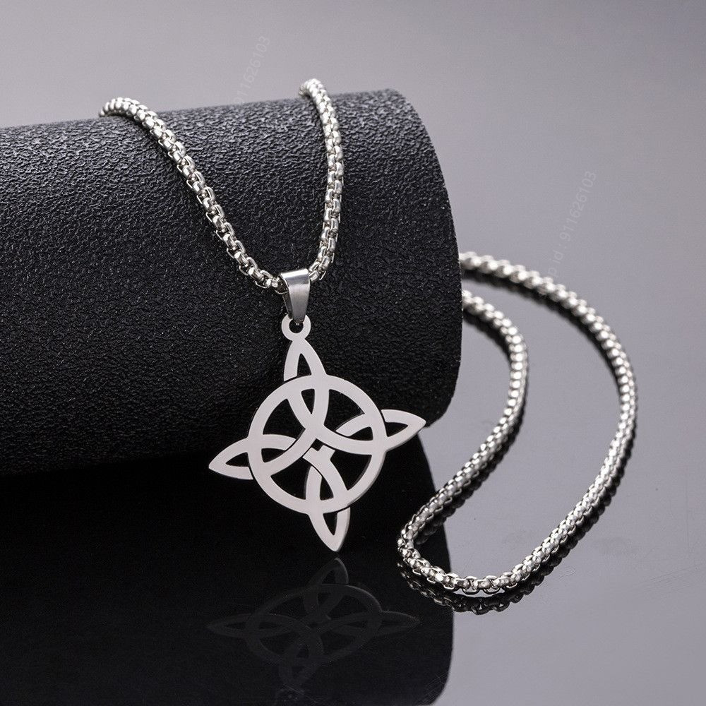 Colar de Aço com Pingente Oco Nó Irlandês – Rune Viking Estilo Hip‑Hop para Casais