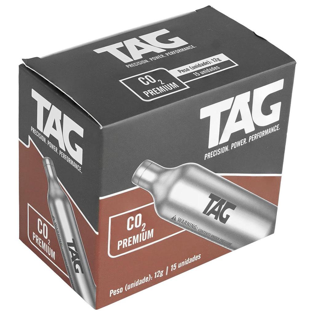 Cilindro CO2 Tag Premium 12g Caixa 15un Sem Rosca Airsoft