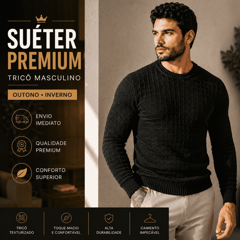 Suéter Masculino Tricôt Blusa de Frio Premium Outono Inverno Casual Slim Gola Redonda Envio Imediato