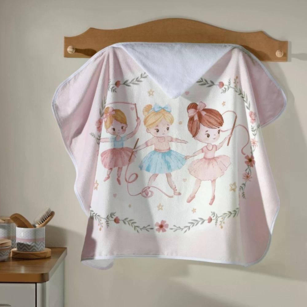 Toalha de Banho com Capuz Bailarinas Döhler 100% Algodão 90cmx70cm
