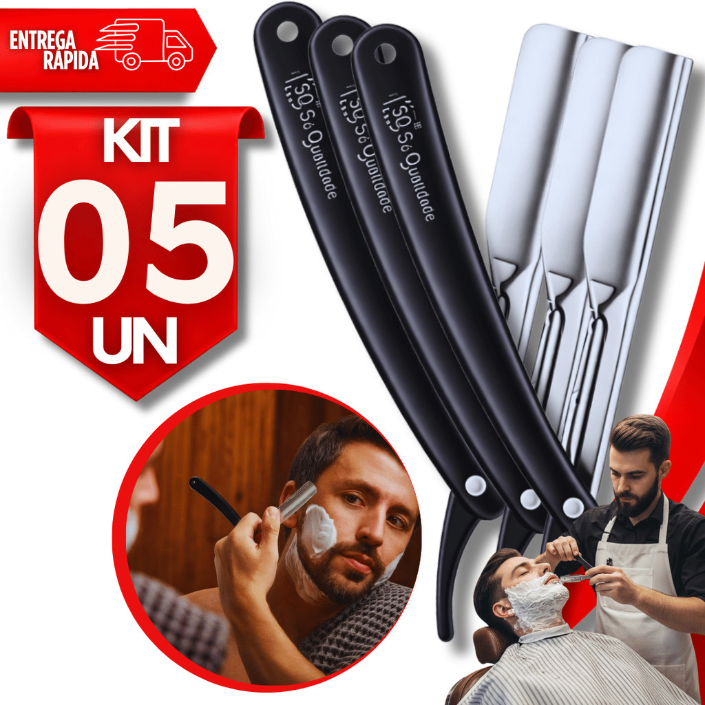 Conjunto Navalhete Inox cabo Plástico Leve Destreza Barbear Barbearia Cabeleireiro Navalha Utilidades