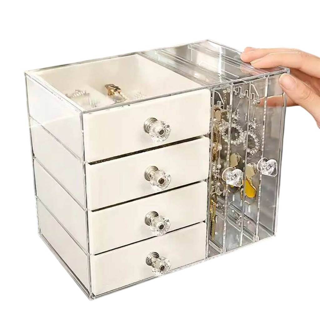 Porta Joia Expositor Bijuteria Acrilico Organizador 4 Gaveta Anel Brinco Pulseira Colar Caixa Transparente Mesa
