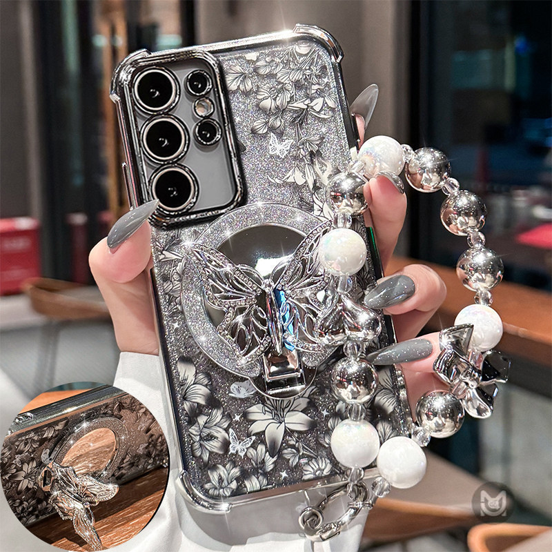 Caixa À Prova De Choque Para Samsung Galaxy A57 A37 A27 A17 A07 A56 A36 A26 A16 A06 5G Glitter Diamante Borboleta Espelh