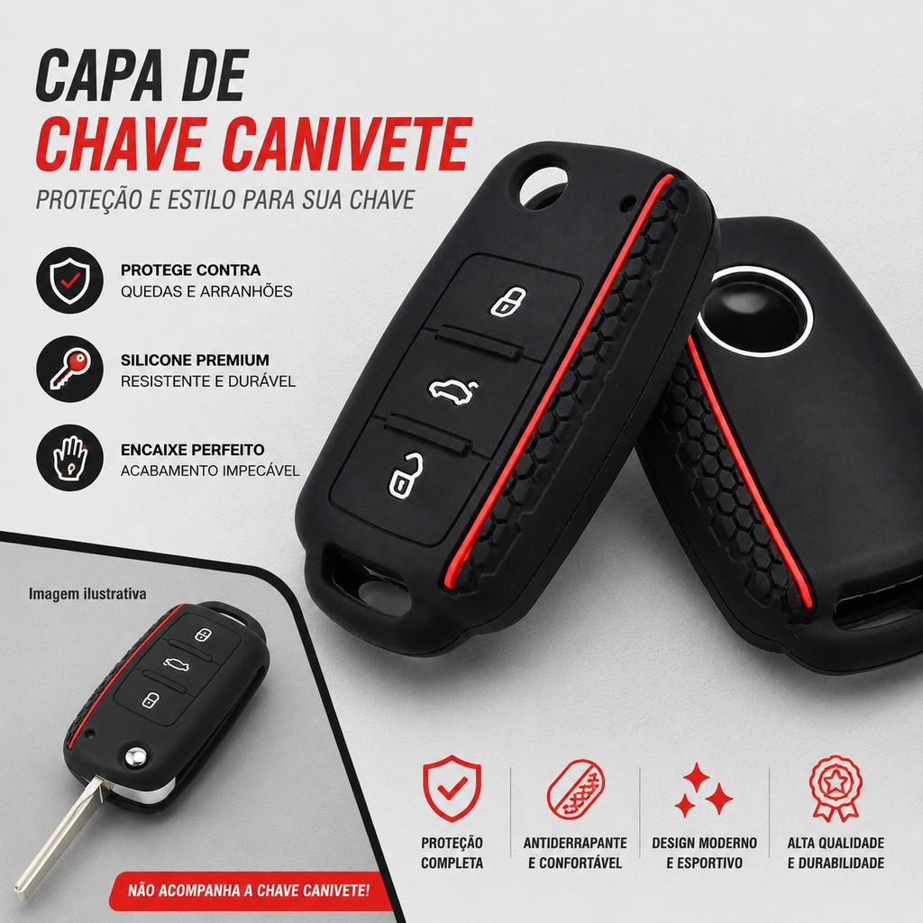 Capa Chave Canivete Proteção Premium Silicone Volkswagen Vw FOX JETTA Up SPACE FOX CROSS FOX GOL GOLF MK6 GOLF MK5