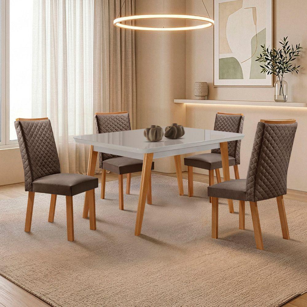 Mesa de Jantar Copper Lira 4 Lugares Tampo em MDF com Vidro Marrom 120cm Moderna