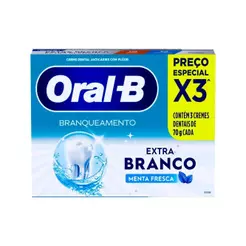 CREME DENTAL ORAL B EXTRA BRANCO COM 3 UNIDADES MENTA ESPECIAL 70GR