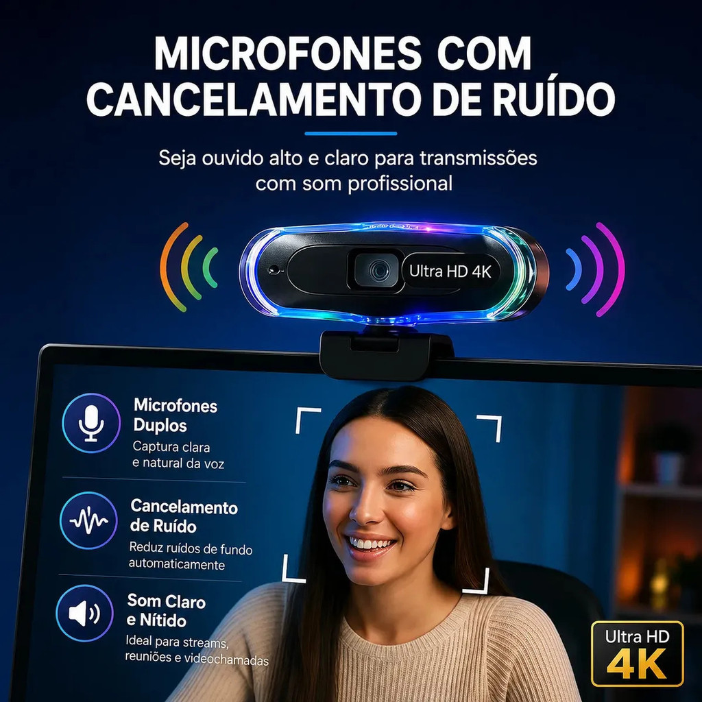 Webcam 4k Para Streaming Videochamada Aula Online E Home Off Com mini Tripe