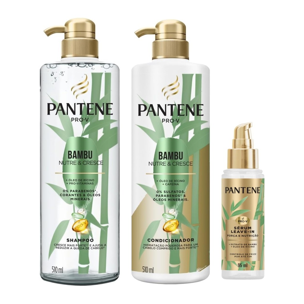 KIT PANTENE SH + COND 510ML + SÉRUM LEAVE-IN 95ML FORÇA E NUTRIÇÃO BAMBU
