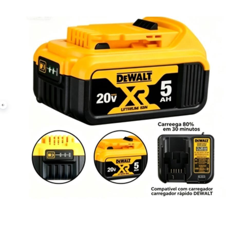 Bateria 20V DCB206 20V 5.0A Plus Carregador, adequado para furadeira elétrica e chave de impacto Bateria de longa duraçã