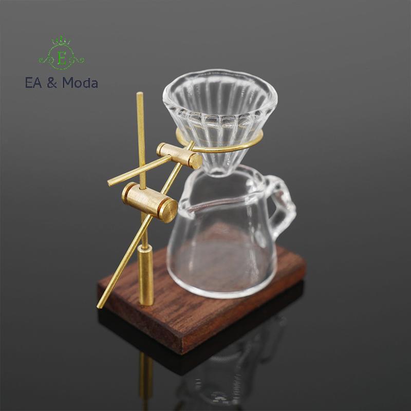 EA & Moda 1 Conjunto 1 : 12 Casa De Bonecas Em Miniatura Suporte De Café Feito À Mão Pote De Vidro Funil Mini Cafeteira