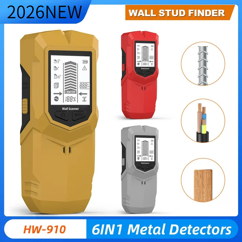 HW-910 6 Em 1 Detector De Metais De Parede Portátil Com Display Digital LCD Localizador De Unhas Detectores Ferramentas 