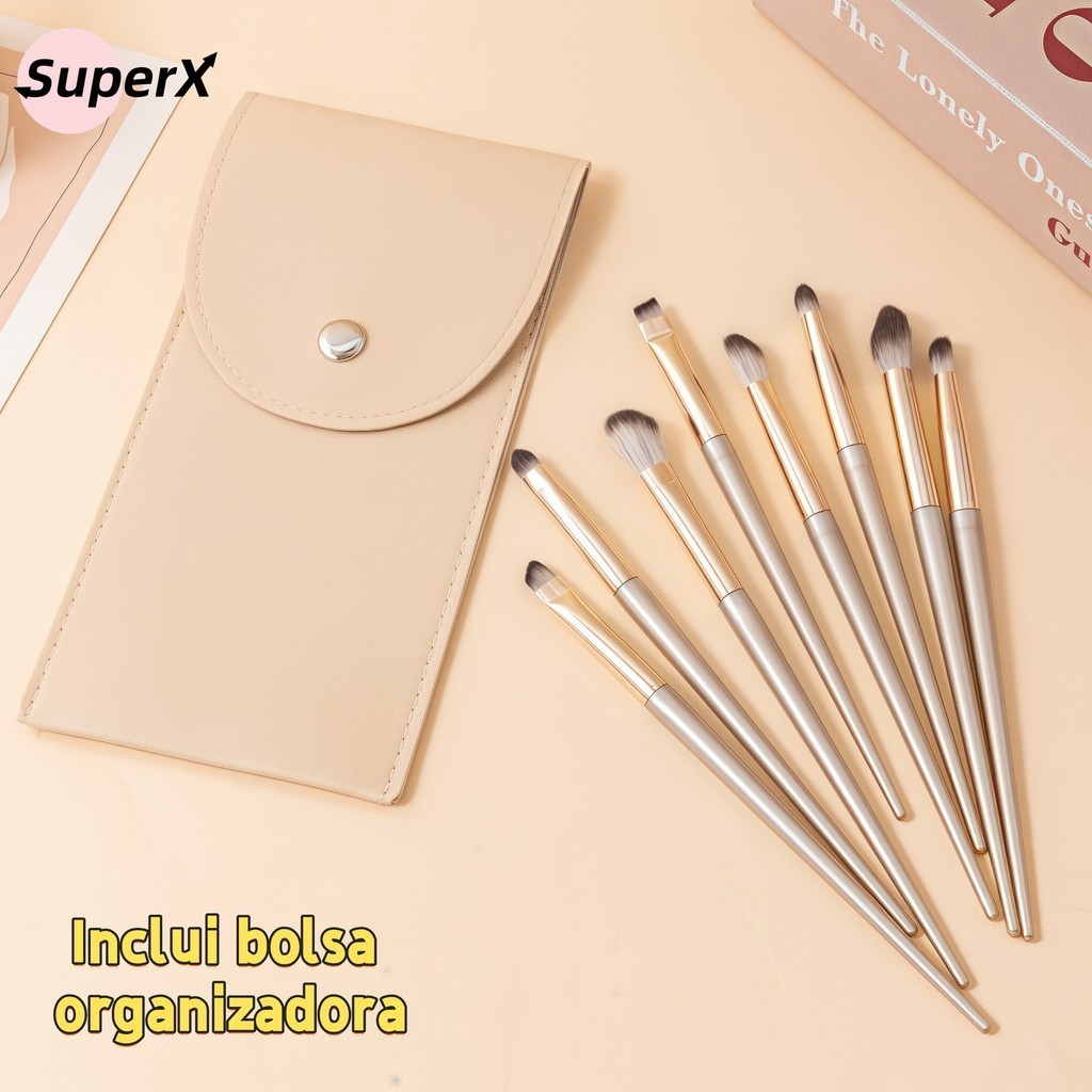 Kit 8 Pincéis De Maquiagem Contorno Kabuki Profissional Para Olhos Perfeitos com  Estojo