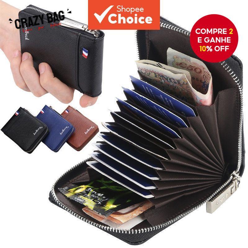 Carteira Porta-Cartões De Couro Masculina Com Moedas Zíper-Organizador Multifuncional Compacto ​ em Oferta na Shopee