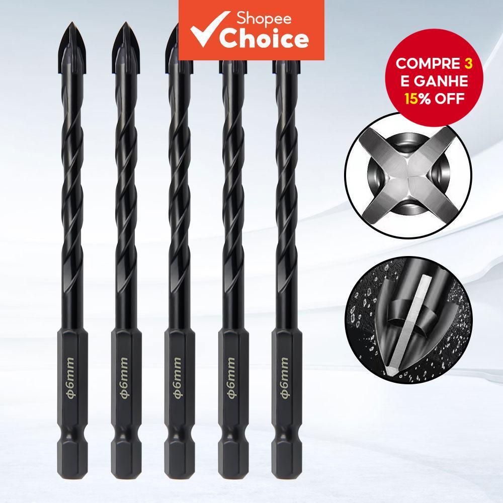 Conjunto De Broca De Vidro Cruzado Preto Com Cabo Hexagonal De 5 Peças De 6 Mm Para Telha Cerâmica E Perfuração De Pared em Oferta na Shopee