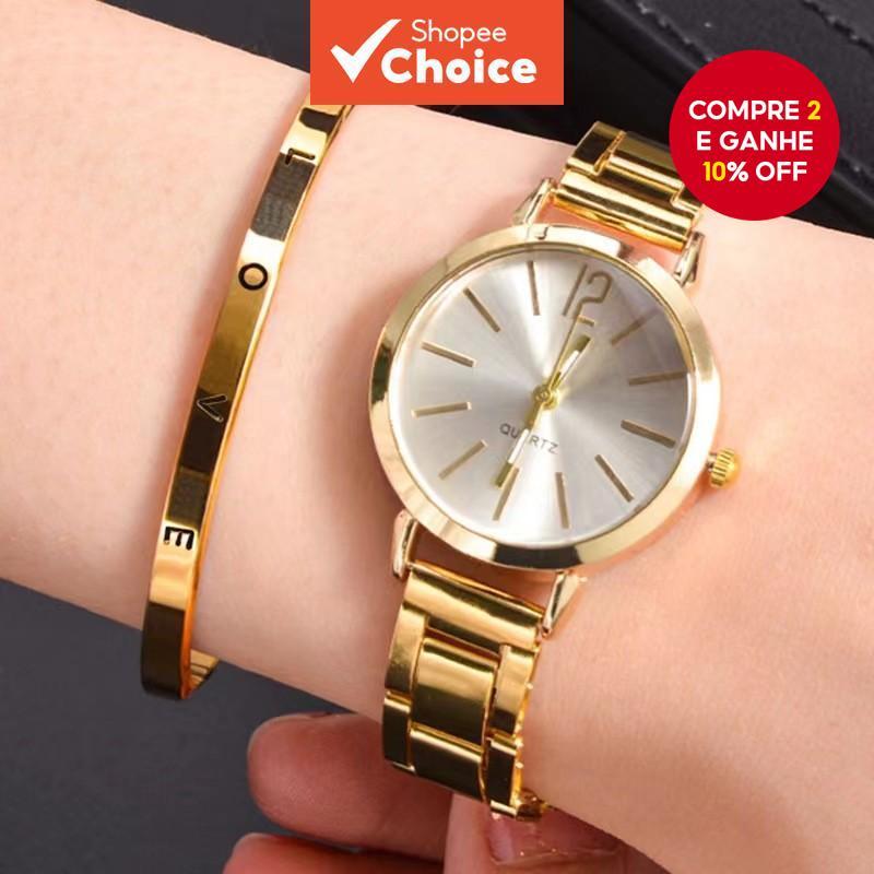 Relógio Com Pulseira Da Moda-De Aço Inoxidável Feminina De Luxo Design LOVE