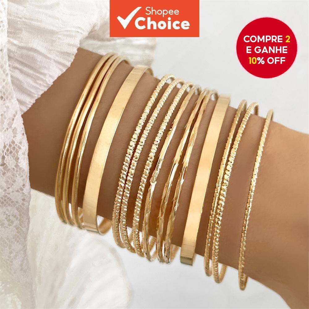 Novo Conjunto de Pulseiras Bohemias Vintage de 14 Peças para Mulheres - Pulseiras Empilháveis Minimalistas em Camadas