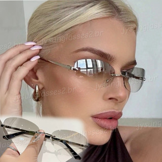 Óculos De Sol Ovais Sem Moldura Y2K Da Moda Para Mulheres Homens Estilo Futurista De Metal em Oferta na Shopee
