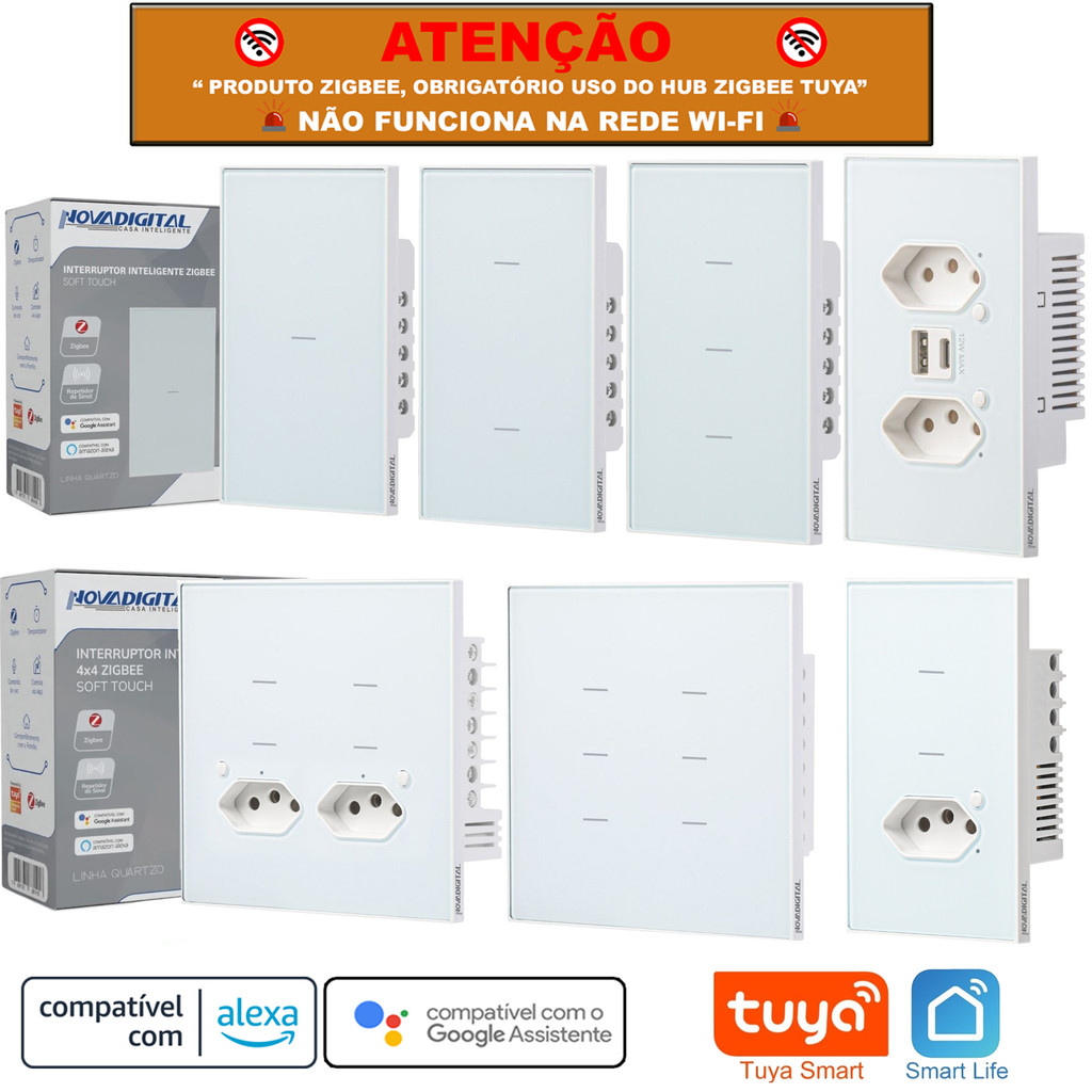 Interruptor Smart Zigbee Linha Quartzo Soft Touch Tuya Nova Digital Compatível Alexa < NÃO É WI-FI >