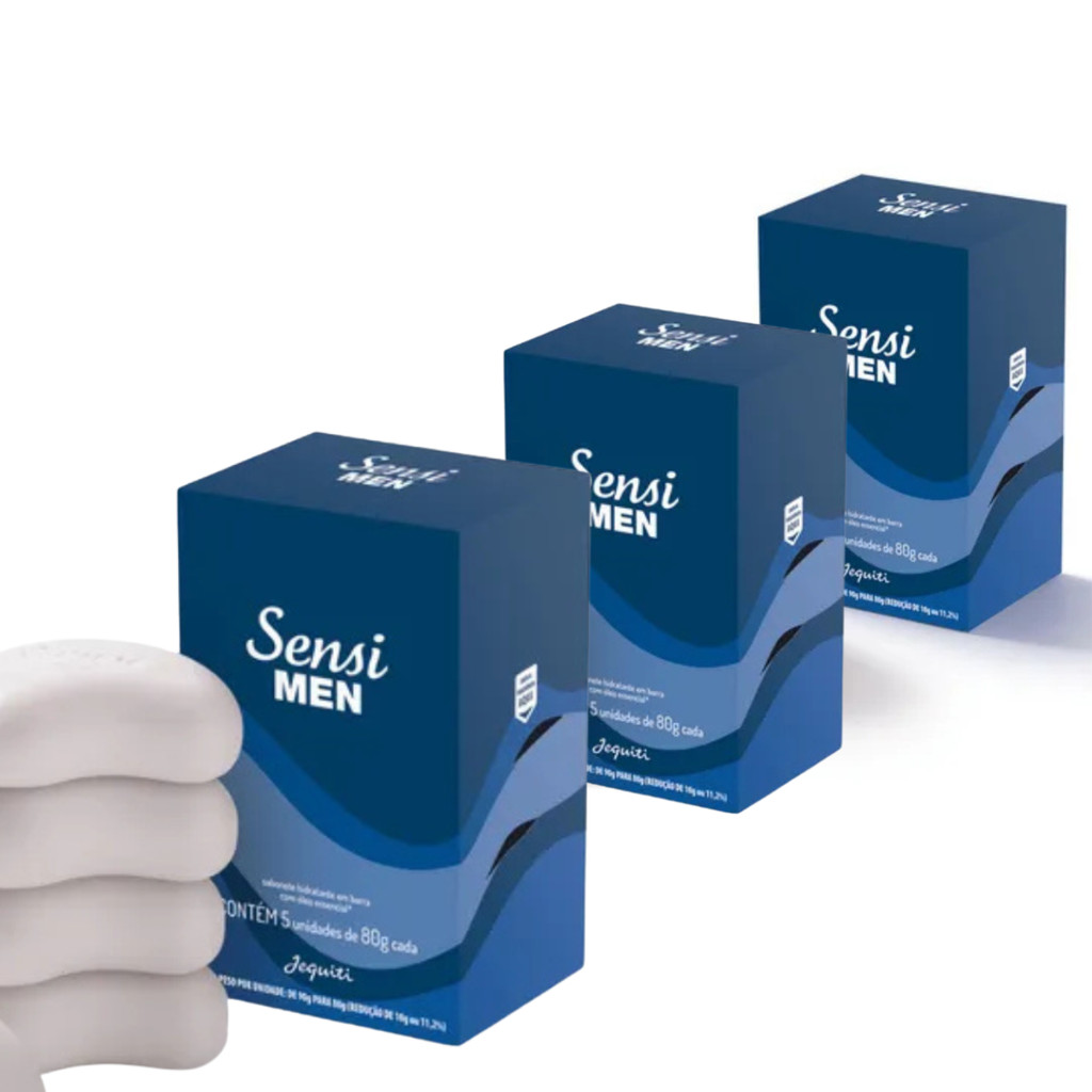 KIT 3CX Sabonete Hidratante Em Barra Sensi Men 5x90g Jequiti em Oferta na Shopee