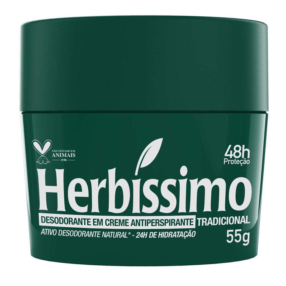 Desodorante Creme Antitranspirante Herbíssimo Tradicional 55G em Oferta na Shopee
