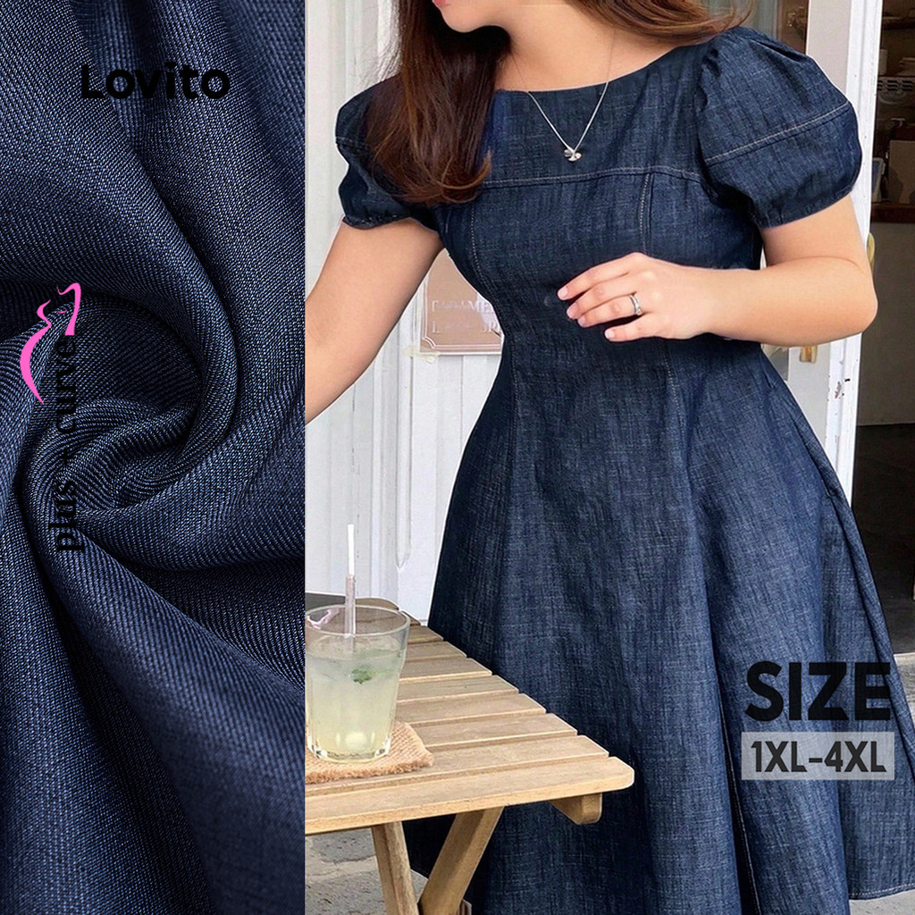 Lovito Linha de Estrutura de Vestido Casual Primavera/verão Azul Escuro para mulheres LBL31098 em Oferta na Shopee
