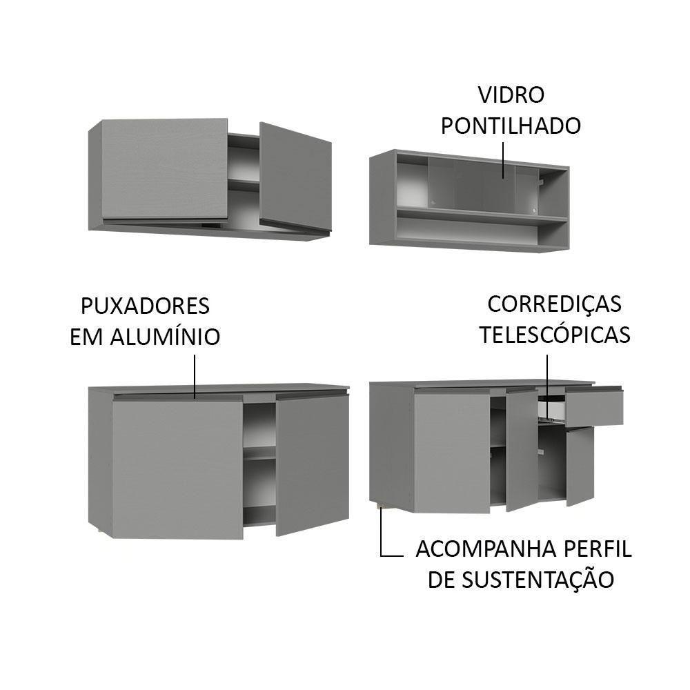 Armário De Cozinha Completa Suspenso 240cm Nice Madesa 04 Cinza — imagem 2 de 2
