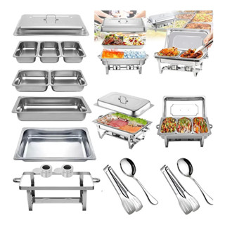 Rechaud Retangular Inox 12L Banho Maria Completo p 6 Peças (1+2+3) Buffets Grande em Oferta na Shopee