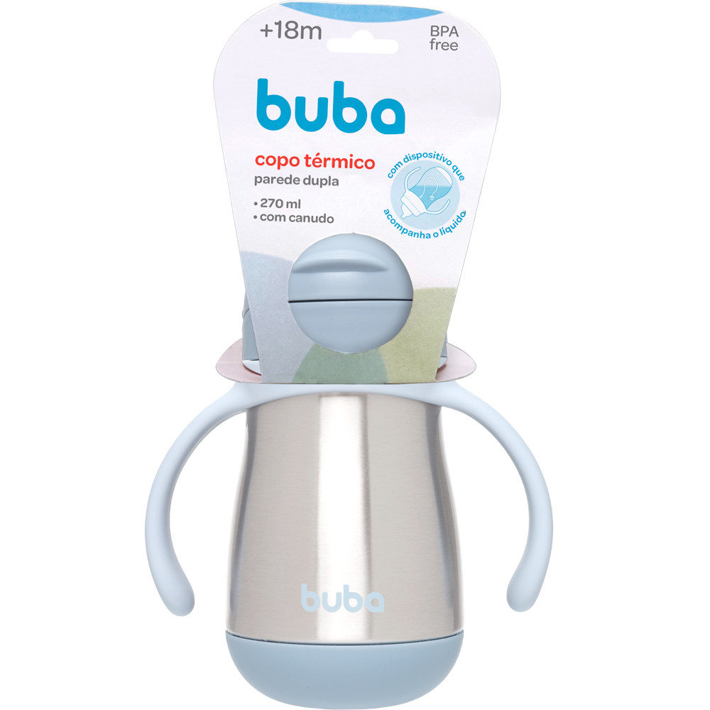 Copo Térmico Buba Inox Parede Dupla Azul com Alça e Canudo para Crianças em Oferta na Shopee