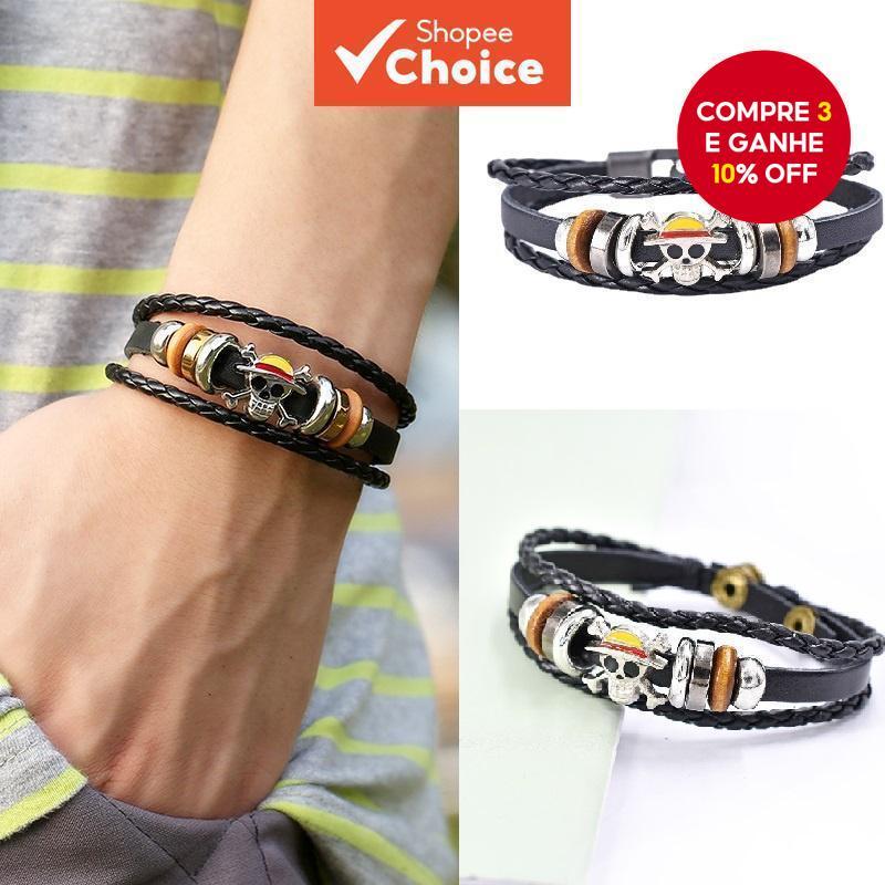 Pulseira Masculina Elegante Em Camadas De Caveira De Couro Para Acessórios De Joias Da Moda 20 Cm em Oferta na Shopee