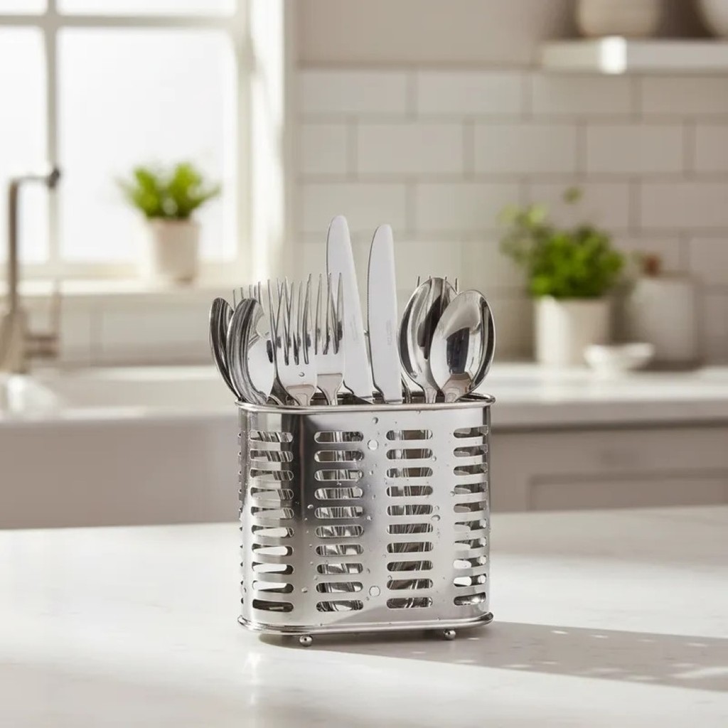 Escorredor De Talheres De Aço Inox Com 2 Divisorias Cozinha