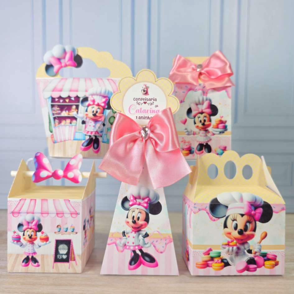 Kit Festa CONFEITARIA - MINNIE - Caixinhas Personalizadas Lembrancinhas Festa Aniversário Caixa Milk ( PEGUE E MONTE )