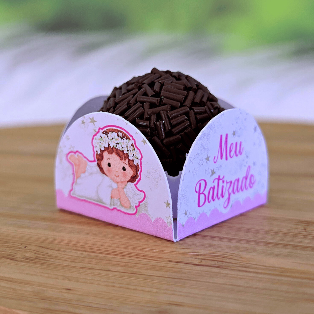 50 a 200 Forminhas de doce brigadeiro BATIZADO ROSA menina - anjinha - 4 pétalas docinhos de festa aniversário