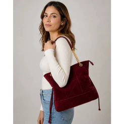 Bolsa Feminina Fashion Camurça Grande Corrente Dourada Alta Qualidade