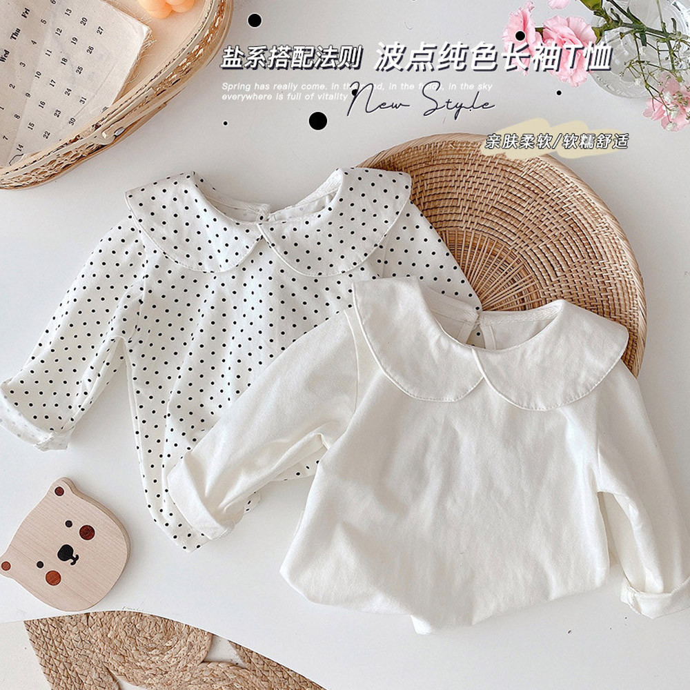 Primavera outono roupas bebê menina manga comprida camiseta estilo ocidental gola boneca topo bebê camisa de fundo outon