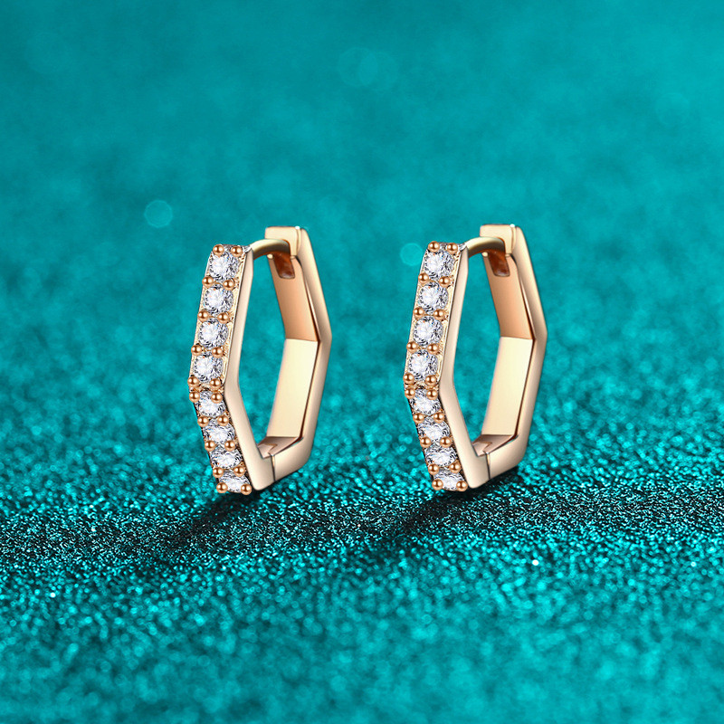 [Moissanite pode passar a caneta de diamante medida] S925 prata esterlina moissanite champanhe brincos de ouro brincos h