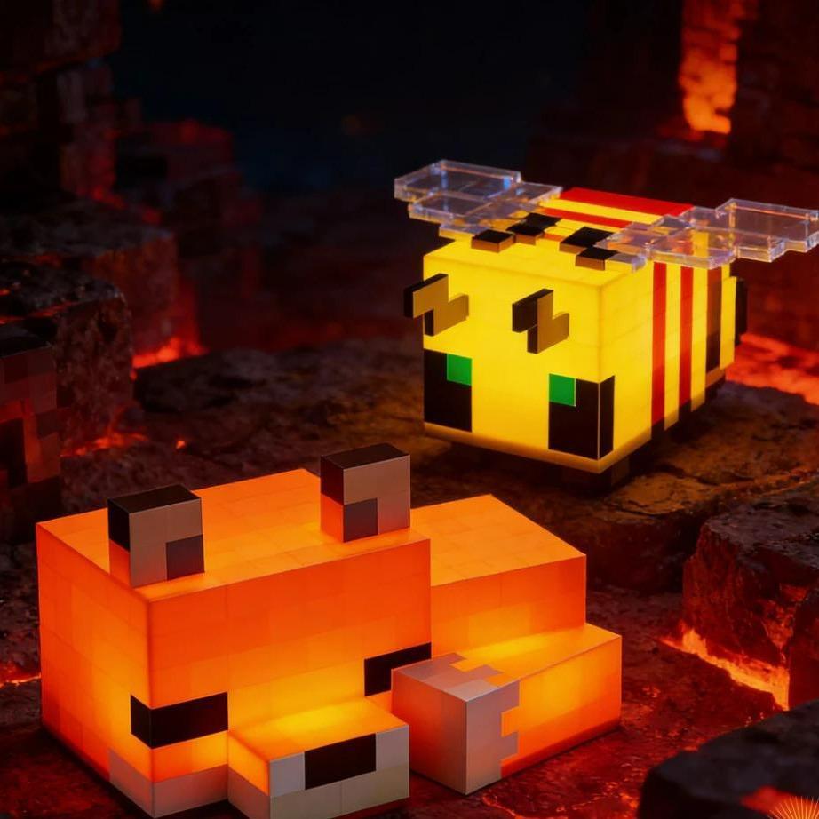 Luminárias LED Gamer Abelha Raposa Abajur Pixelado Luz Noturno Mine Craft LED Portátil Recarregável