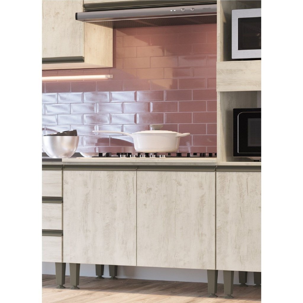 Balcão para Cozinha com Tampo 2 Portas 1 Prateleira Greta Bege/Crema Crema