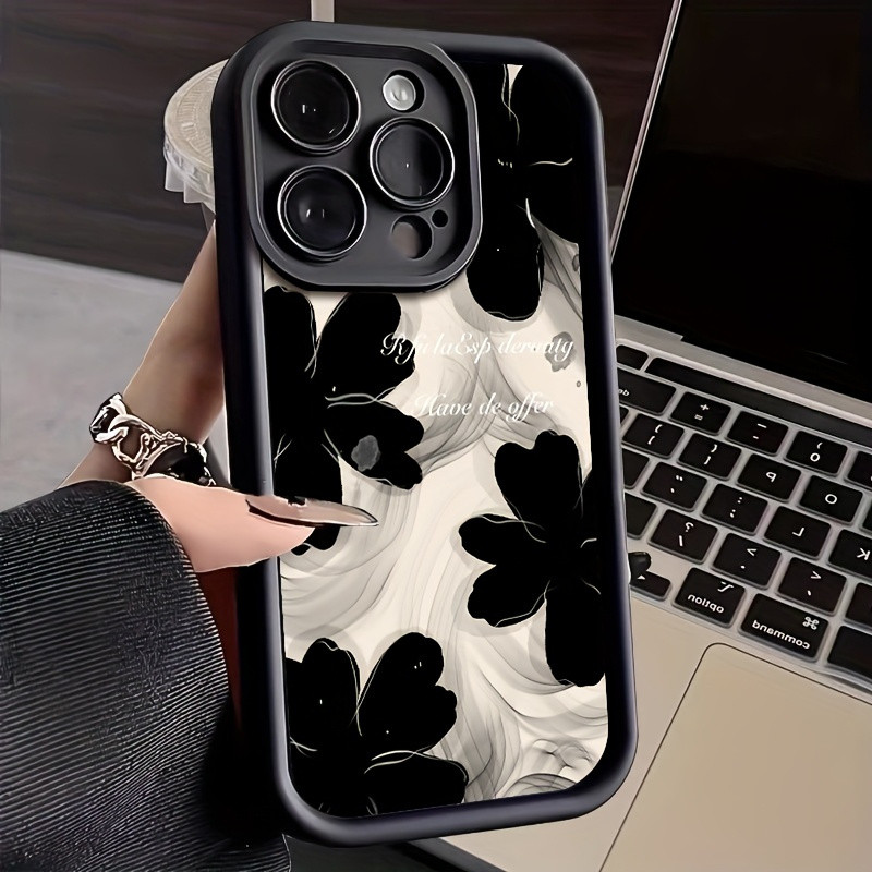 Capinha Capa Anti-impacto Samsung S25 A55 S20 S23 FE S24 A07 A17 A26 A55 A15 A05S macia flor tinta preta Fosco
