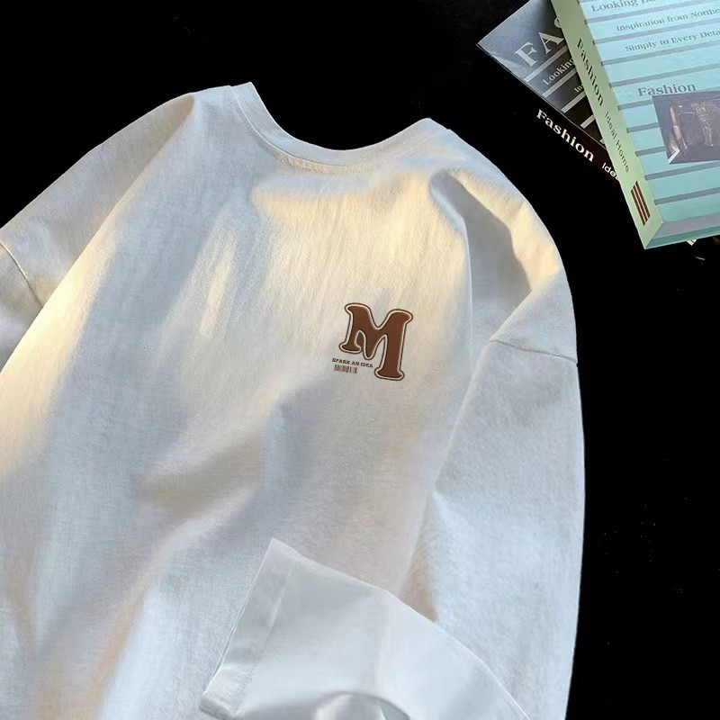 Camiseta de manga comprida de algodão puro meninos primavera outono estilo fino moda impressão na moda bonito All-Match 