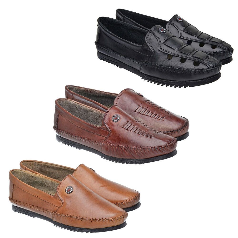 Kit 2 3 Pares Sapato Masculino Mocassim Sapatilha Ortopédico Couro Legítimo Macio Confortável Promoção Premium Stéfani
