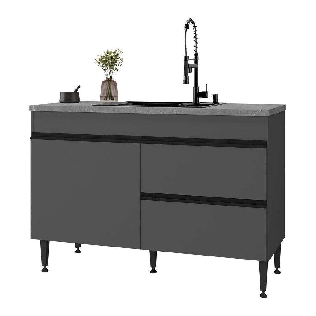 Balcão de Cozinha Gabinete Pia 120cm 2 Portas 1 Gaveta Milano Multimóveis MP2385