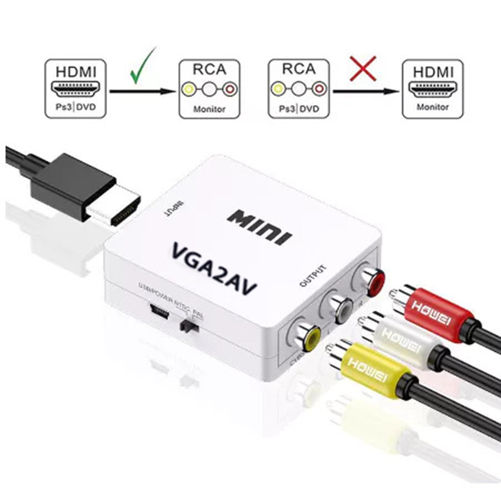 Adaptador Mini Conversor VGA para AV:1080P - Mini Portátil, HDTV2VGA,VGA2AV