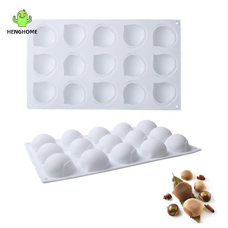 HENGHOME Molde De Silicone De Avelã Com 15 Cavidades , Forma De Bolota De Castanha 3D Para Bolo De Mousse De Chocolate ,