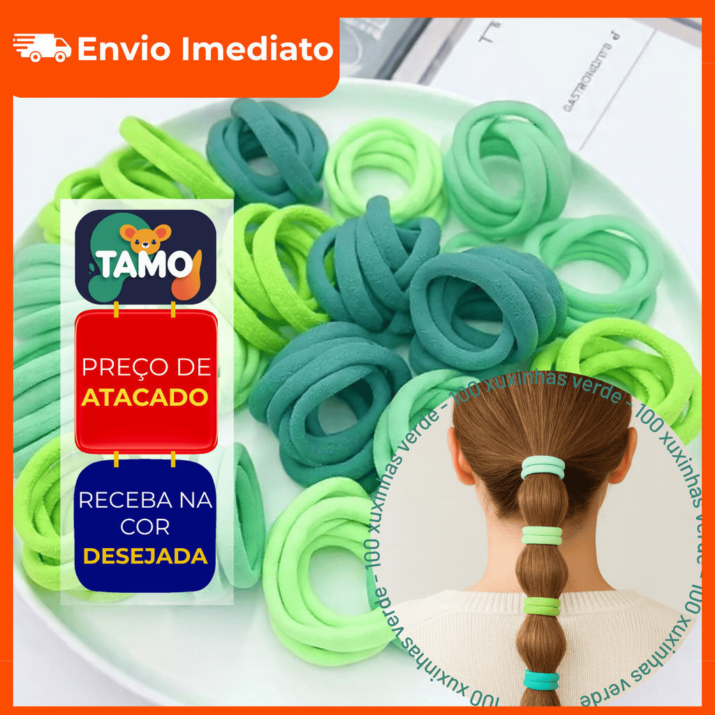 KIT 100/50 Xuxinha Verde Azul Green Premium De Cabelo Meia De Seda Mini Rabicó Elastico em Oferta na Shopee