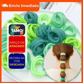 KIT 100/50 Xuxinha Verde Azul Green Premium De Cabelo Meia De Seda Mini Rabicó Elastico em Oferta na Shopee