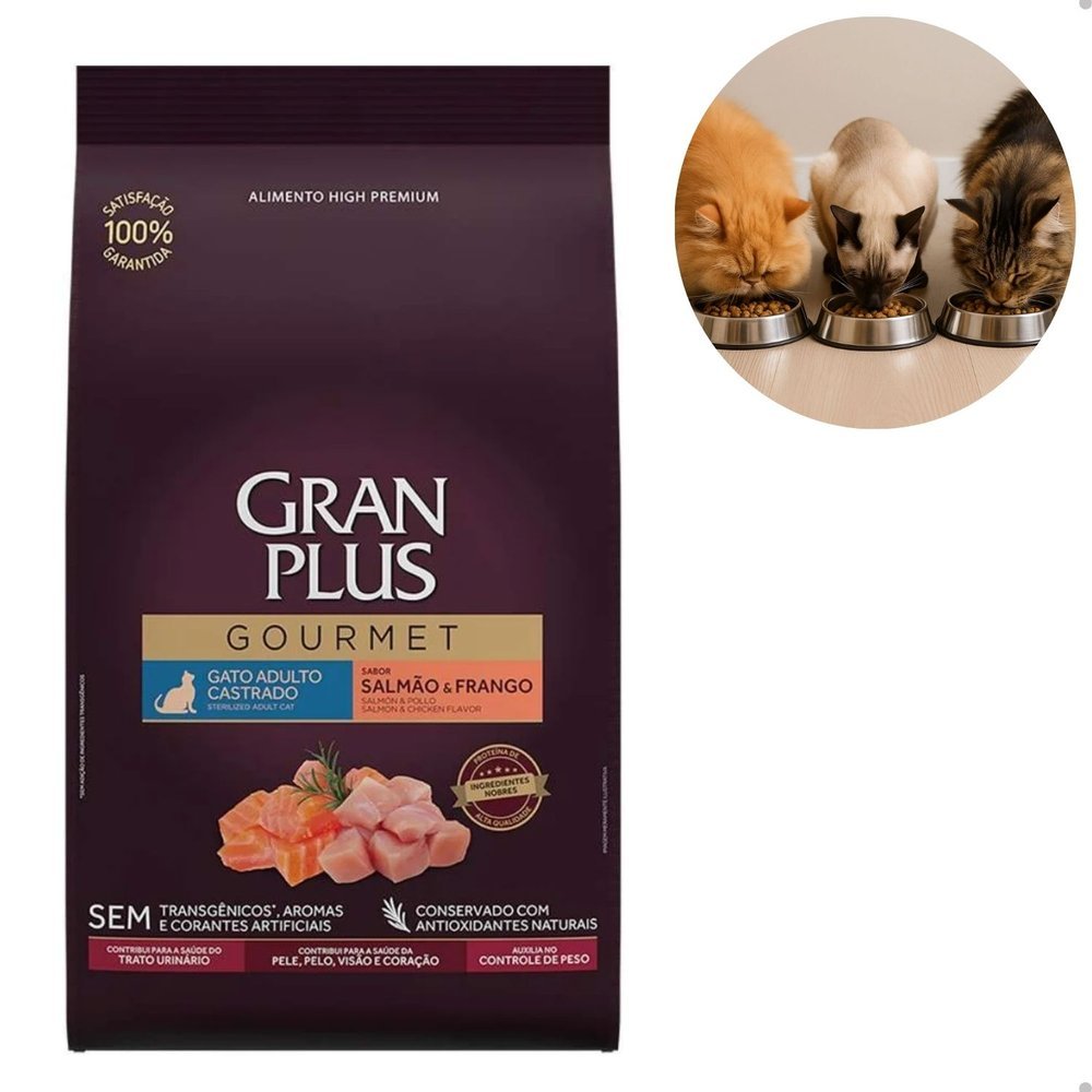 Ração Seca GranPlus Gourmet Salmão & Frango para Gatos Castrados 3kg em Oferta na Shopee